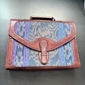Rare vintage leather satchel briefcase Handbag Office‎ Bag Killim Style Fabric